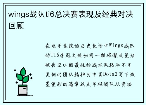 wings战队ti6总决赛表现及经典对决回顾