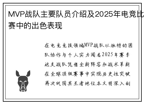 MVP战队主要队员介绍及2025年电竞比赛中的出色表现